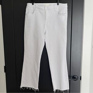 KUT Kelsey High Rise White Frayed Hem Flare Jeans